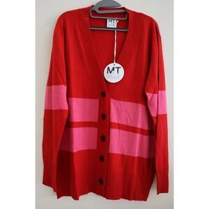 Madeleine Thompson Women's Sz S Red & Pink Striped Del Ray Cardigan Sweater